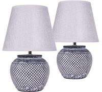 BRUBAKER Set de 2 Lámparas de Mesa o de Noche - 30,5 cm - Gris - Pies de Lámpara de Cerámica - Pantallas de Lino Gris Claro