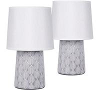 BRUBAKER Set de 2 Lámparas de Mesa o de Noche - 33 cm - Gris - Pies de Lámpara de Cerámica - Adornos de Hojas - Pantallas de Lino Blanco