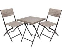BRUBAKER Set de Balcón Toskana con Mesa y 2 Sillas Plegables - Impermeable, Plegable y Ahorra Espacio - Grupo de Asientos de Poliratán para Balcón Terraza Jardín - Set de Bistro - Gris Marrón