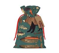 BrUgui Juego de bolsas de regalo festivas - Embalaje reutilizable para Navidad, cumpleaños y fiestas - Bolsas de regalo decorativas Lodge Bear Deer Fishes