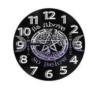 Bruja Pagana Wiccana Triple Luna Pentagrama Relojes De Pared Moderno Reloj De Cuarzo Decoración Reloj Redondo para Casa Salón Decoración 25Cm