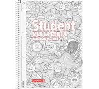 Brunnen 106742801 Bloc de notas/Collegeblock Student zenart Diseño Pulpo, A4, cuadriculado, línea 28, 90 g/m², 80 hojas