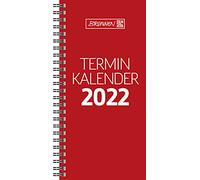 BRUNNEN 1078001202 - Calendario de escritorio (2 páginas = 1 semana, 100 x 207 mm, sobre de cartón, color rojo, calendario 2022, encuadernación Wire-O, Calendario Mensual)