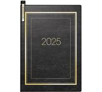 BRUNNEN Agenda de bolsillo modelo 713 (2025), 2 páginas = 1 semana, A7, 160 páginas, tapa blanda con borde dorado ornamental, color negro