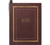BRUNNEN Agenda de bolsillo modelo 713 (2025), 2 páginas = 1 semana, A7, 160 páginas, tapa blanda con borde dorado ornamental, burdeos