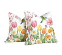 Brylleii Juego de 2 Funda de Cojín Exterior Impermeable 45x45 Lino Floral Fundas de Almohada Decorativa Estampado Moderna Fundas Cojines para Patio Jardín Terraza Silla Balcón Sofá Sala de Estar