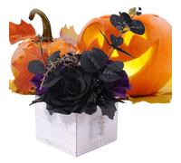 Bsbkoj Halloween Flower Arrangement, Day of The Dead Artificial Black Flowers, Gothic Centerpiece with Wooden Jarre, Spooky Decoration for Hotel Dorm Dormitory Business, 8,66x4,13x4,13 pulgadas