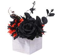 Bsbkoj Halloween Flower Arrangement, Day of The Dead Artificial Black Flowers, Gothic Centerpiece with Wooden Jarre, Spooky Decoration for Hotel Dorm Dormitory Business, 8,66x4,13x4,13 pulgadas