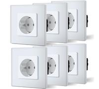 BSEED Enchufe de Pared con Cristal,Enchufes Empotrable Estándar,Schuko Enchufe Simple 16A 250V,Toma de Corriente para Cocina,Dormitorio,Oficina,Hotel,M Serie,1 Enchufe-6 Paquetes,86mm Blanco