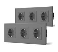 BSEED Enchufe de Pared con Cristal,Enchufes Empotrable Estándar,Schuko Enchufe Simple 16A 250V,Toma de Corriente para Cocina,Dormitorio,Oficina,Hotel,M Serie,3 Enchufes-2 Paquetes,228mm Gris