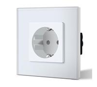 BSEED Enchufe de Pared con Cristal,Enchufes Empotrable Estándar,Schuko Enchufe Simple 16A 250V,Toma de Corriente para Cocina,Dormitorio,Oficina,Hotel,M Serie,1 Enchufe,86mm Blanco