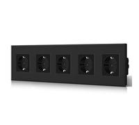 BSEED Enchufe de Pared con Cristal,Enchufes Empotrable Estándar,Schuko Enchufe Simple 16A 250V,Toma de Corriente para Cocina,Dormitorio,Oficina,Hotel,M Serie,5 Enchufes,370mm Negro