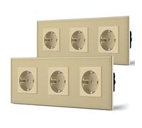 BSEED Enchufe de Pared con Cristal,Enchufes Empotrable Estándar,Schuko Enchufe Simple 16A 250V,Toma de Corriente para Cocina,Dormitorio,Oficina,Hotel,M Serie,3 Enchufes-2 Paquetes,228mm Oro