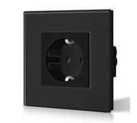 BSEED Enchufe de Pared con Cristal,Enchufes Empotrable Estándar,Schuko Enchufe Simple 16A 250V,Toma de Corriente para Cocina,Dormitorio,Oficina,Hotel,M Serie,1 Enchufe,86mm Negro