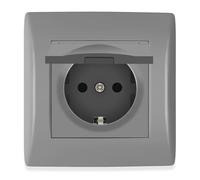 BSEED Enchufe de Pared con Cubierta,16A Enchufe Empotrado con marco de PC,Enchufe de pared con protección de contacto,Fácil instalación,Enchufe de pared aplicar para Cocina, Dormitorio-80mm Gris