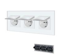 BSEED Enchufe de pared con Cubierta Impermeable,3 Gang Schuko Enchufe con abrazadera,Enchufe Empotrado con placa de cristal,Enchufe Empotrable de 16A,Blanco Enchufes de extensión adecuado para Baño