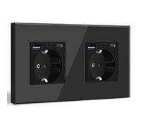 BSEED Enchufe de Pared con USB C 20W,Negro Schuko Enchufe con Cargador Rápido USB Tipo C,2 Gang Toma de Corriente con 2xCargadores USB y Typ C,Enchufe Integrado Adecuado