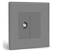 BSEED Enchufe de pared estándar de la UE 1/2, enchufe satélite empotrado y panel 1/2 en blanco con marco de cristal dorado, 86 mm
