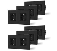 BSEED Enchufe Doble Pared con Cristal,Enchufes Empotrable Estándar,Schuko Enchufe Simple 16A 250V,Toma de Corriente para Cocina,Dormitorio,Oficina,Hotel,M Serie,2 Enchufes-6 Paquetes,157mm Negro