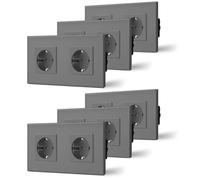 BSEED Enchufe Doble Pared con Cristal,Enchufes Empotrable Estándar,Schuko Enchufe Simple 16A 250V,Toma de Corriente para Cocina,Dormitorio,Oficina,Hotel,M Serie,2 Enchufes-6 Paquetes,157mm Gris