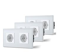 BSEED Enchufe Doble Pared con Cristal,Enchufes Empotrable Estándar,Schuko Enchufe Simple 16A 250V,Toma de Corriente para Cocina,Dormitorio,Oficina,Hotel,M Serie,2 Enchufes-3 Paquetes,157mm Blanco