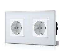 BSEED Enchufe Doble Pared con Cristal,Enchufes Empotrable Estándar,Schuko Enchufe Simple 16A 250V,Toma de Corriente para Cocina,Dormitorio,Oficina,Hotel,M Serie,2 Enchufes,157mm Blanco