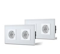 BSEED Enchufe Doble Pared con Cristal,Enchufes Empotrable Estándar,Schuko Enchufe Simple 16A 250V,Toma de Corriente para Cocina,Dormitorio,Oficina,Hotel,M Serie,2 Enchufes-2 Paquetes,157mm Blanco