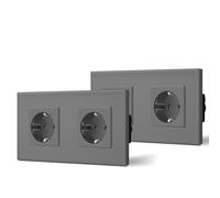 BSEED Enchufe Doble Pared con Cristal,Enchufes Empotrable Estándar,Schuko Enchufe Simple 16A 250V,Toma de Corriente para Cocina,Dormitorio,Oficina,Hotel,M Serie,2 Enchufes-2 Paquetes,157mm Gris