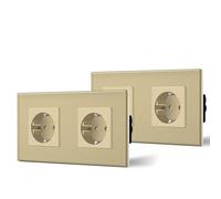 BSEED Enchufe Doble Pared con Cristal,Enchufes Empotrable Estándar,Schuko Enchufe Simple 16A 250V,Toma de Corriente para Cocina,Dormitorio,Oficina,Hotel,M Serie,2 Enchufes-2 Paquetes,157mm Oro