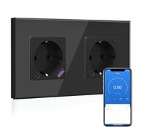 BSEED Enchufe Inteligente con Cargador Rápido USB C 20W, Toma de Corriente Inteligente Eempotrada con Medición de Corriente Funciona con Alexa/Google Home, Enchufe con Smart Life App,2 Gang Negro