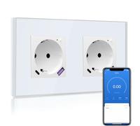 BSEED Enchufe Inteligente con Cargador Rápido USB C 20W, Toma de Corriente Inteligente Eempotrada con Medición de Corriente Funciona con Alexa/Google Home, Enchufe con Smart Life App,2 Gang Blanco