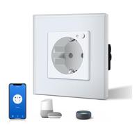 BSEED Enchufe Inteligente Con Cristal,WIFI Enchufes de pared,Control Remoto y de Voz y Función de Temporizador,Requiere Cable Neutro,1 Enchufe WiFi,86mm Blanco
