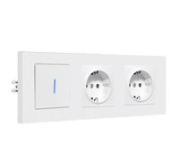BSEED Interruptor con Enchufe, Interruptor Conmutador Pared con Garras, 1 Gang 2 Vías+ 2 Enchufes, Basculante con LED Indicador, Marco de PC mate, Fácil de Instalar, 228 * 86mm Blanco