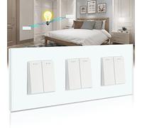 BSEED Interruptor de luz doble de 2 vías, empotrable, interruptor físico triple de cristal, 10 A, interruptor basculante, blanco