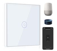 BSEED Interruptor de Pared WiFi,Interruptor Inteligente 1 Gang 1 Vía con Pantalla Táctil Blanco,Compatible con Alexa, Google Home, Control de APP y Función de Temporizador【Se necesita Neutro】