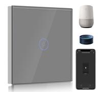 BSEED Interruptor de Pared WiFi,Interruptor Inteligente 1 Gang 1 Vía con Pantalla Táctil Gris,Compatible con Alexa, Google Home, Control de APP y Función de Temporizador【Se necesita Neutro】
