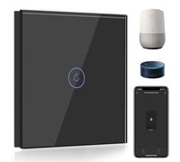 BSEED Interruptor de Pared WiFi,Interruptor Inteligente 1 Gang 1 Vía con Pantalla Táctil Negro,Compatible con Alexa, Google Home, Control de APP y Función de Temporizador【Se necesita Neutro