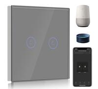 BSEED Interruptor de Pared WiFi,Interruptor Inteligente 2 Gang 1 Vía con Pantalla Táctil Gris,Compatible con Alexa, Google Home, Control de APP y Función de Temporizador【Se necesita Neutro】