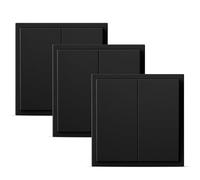BSEED Interruptor Pared,2 Gang 1 Vía Negro 80x80mm 3-Pack,Interruptor Doble de Luz Empotrado 16A,Panel de Plástico,con Ganchos de Sujeción Fijos,Diseño sin Tornillos