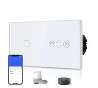 BSEED Interruptor Persiana WiFi,interruptores tactil empotrado,Inteligente Control de Porcentaje,Panel de Cristal,Control Remoto,Requiere Cable Neutro,1 Gang 1 Vía + Persiana,157mm Blanco