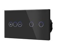 BSEED Interruptor Regulador de Luz, Interruptor Táctil de Pared con Panel de Cristal, 1 Gang 1 Vía + 2 Gang 1 Vía Negro 157mm