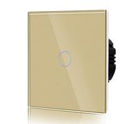 BSEED Interruptor Tactil luz pared,Vidrio Panel con luz Piloto,Sin Función Wifi,1 Gang 1 Vía,86mm Oro
