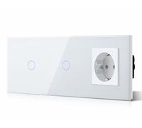 BSEED Interruptor táctil y enchufe pared,Panel de Vidrio con pulsador LED,Conmutador Modernos,Sin Función Wifi,1 Gang 2 V 1 Gang 2 V 1 Enchufe,228mm Blanco