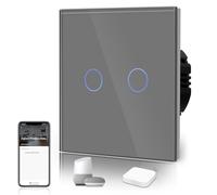 BSEED Interruptor Tactil ZIGBEE Sin Neutro,Vidrio Panel con luz Piloto,Compatible con Alexa/Tuya/Smart Life,Requiere Hub,2 Gang 1 Vía,86mm Gris