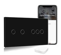 BSEED Interruptor Tactil ZIGBEE Sin Neutro,Vidrio Panel con luz Piloto,Compatible con Alexa/Tuya/Smart Life,Requiere Hub,2 Gang+3 Gang,157mm Negro