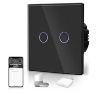 BSEED Interruptor Tactil ZIGBEE Sin Neutro,Vidrio Panel con luz Piloto,Compatible con Alexa/Tuya/Smart Life,Requiere Hub,2 Gang 1 Vía,86mm Negro