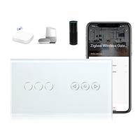 BSEED Interruptor Tactil ZIGBEE Sin Neutro,Vidrio Panel con luz Piloto,Compatible con Alexa/Tuya/Smart Life,Requiere Hub,3 Gang+1 Dimmer,157mm Blanco
