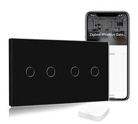 BSEED Interruptor Tactil ZIGBEE Sin Neutro,Vidrio Panel con luz Piloto,Compatible con Alexa/Tuya/Smart Life,Requiere Hub,2 Gang 1 Vía,157mm Negro