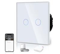 BSEED Interruptor Tactil ZIGBEE Sin Neutro,Vidrio Panel con luz Piloto,Compatible con Alexa/Tuya/Smart Life,Requiere Hub,2 Gang 1 Vía,86mm Blanco