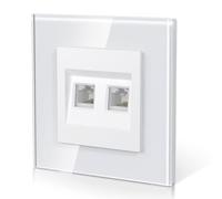 BSEED Toma de Red CAT6 Doble Con Cristal,Enchufe Pared con Garfio,E-Series,Dos Teléfono,86mm Blanco